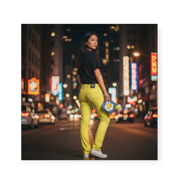 new Rock & Republic ☀︎︎ Swarovski® Crystal Kiedis Stretch Jeans ☀︎ Neon Yellow - Picture 1 of 16